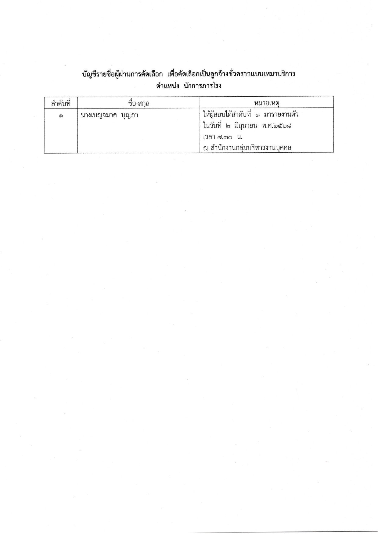 ประกาศผู้ผ่านการคัดเลือก นักการภารโรง page 0002